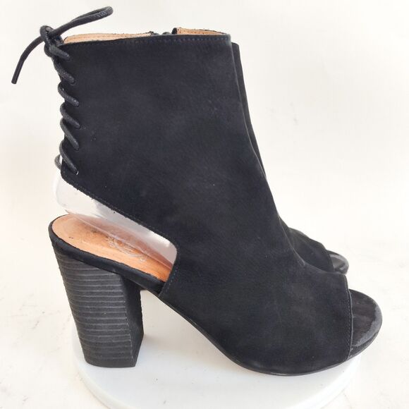 Jeffrey Campbell Black Suede Ankle Boots Booties 8.5 Open Toe Block Heel Corset - Picture 2 of 11